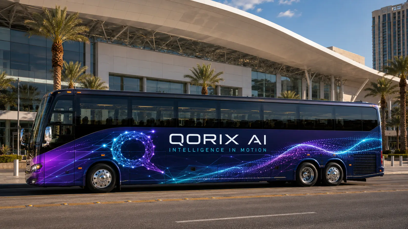 Technology campaign concept on a coach bus