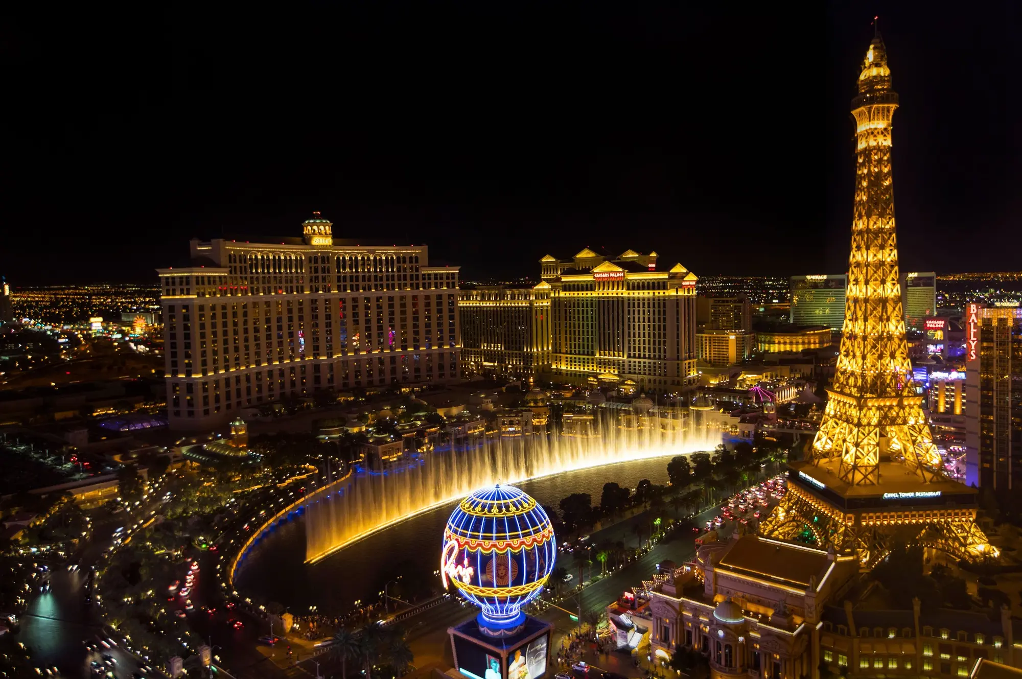 Aerial night view of the Las Vegas Strip